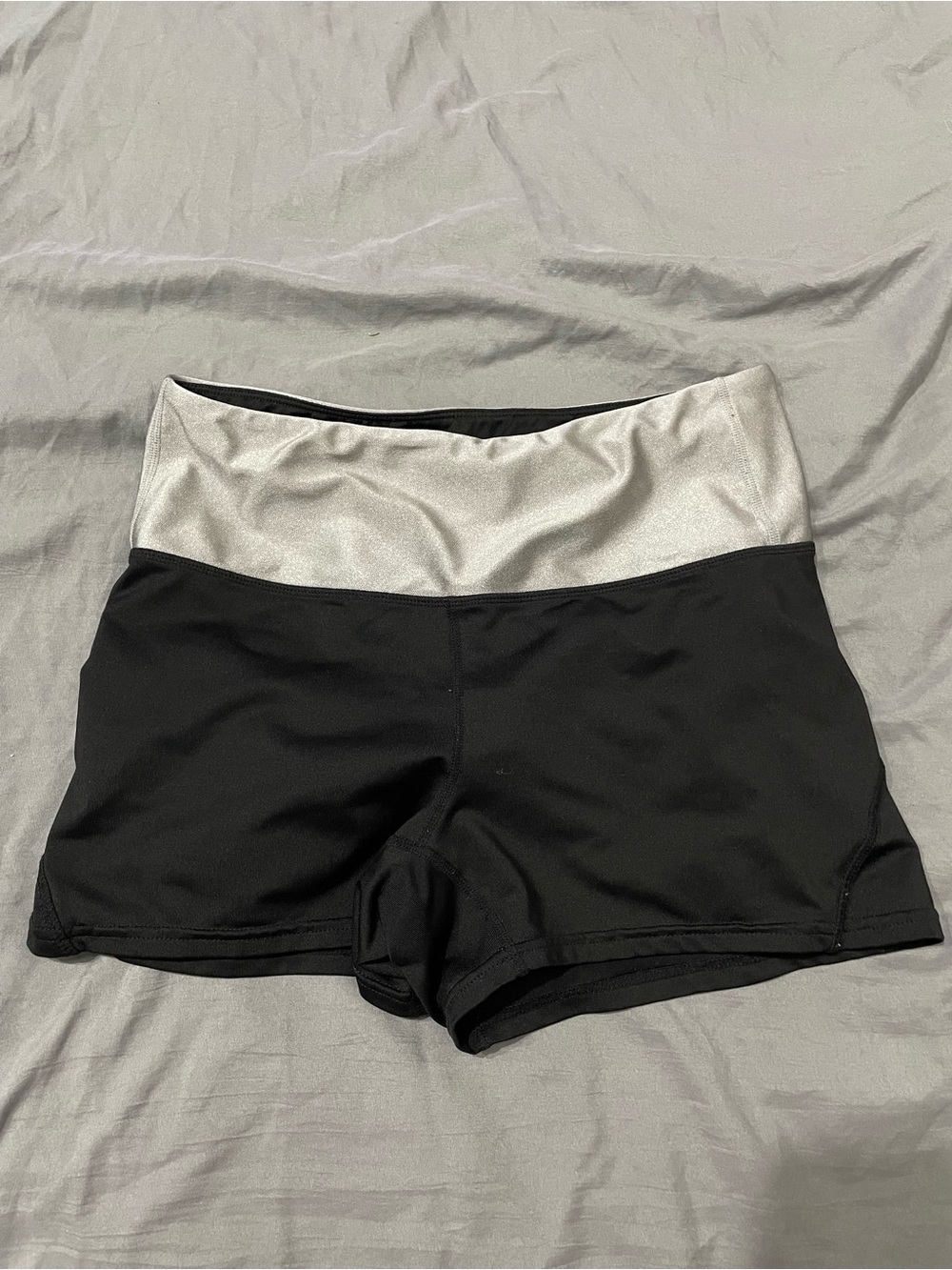 High-Rise Athletic Shorts with Sparkly Silver Waistband - Black